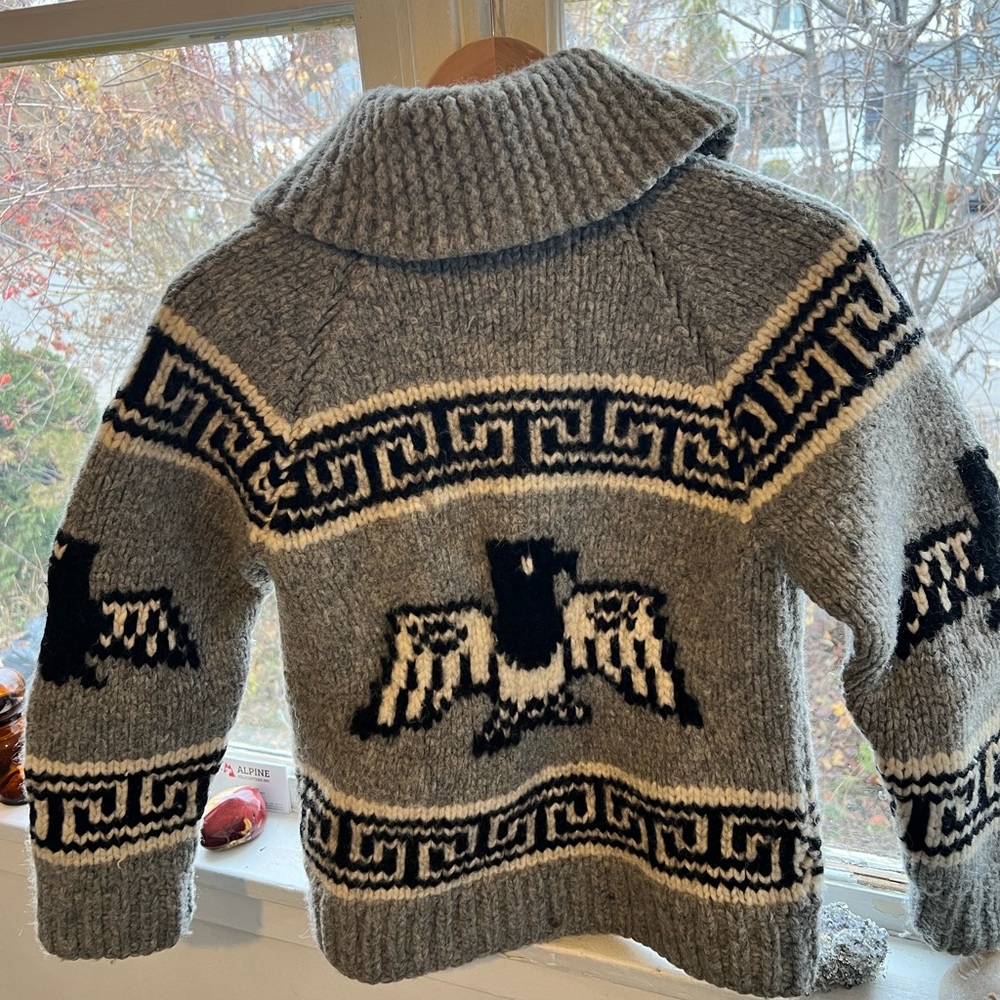 Hand knitted, handmade eagle, Cowichan wool sweater
